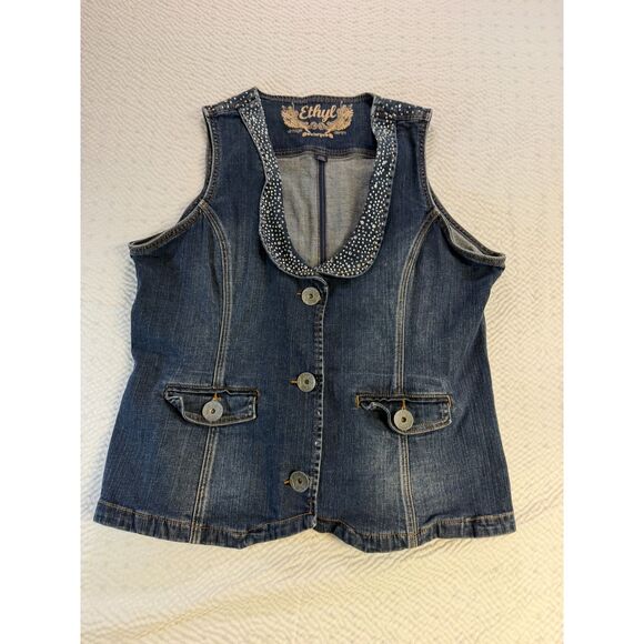 Ethyl Jackets & Blazers - Ethyl Denim Vest with Rhinestone Accents